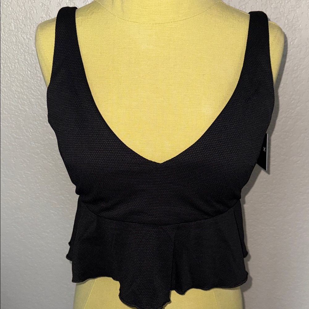 Spanx Black Ruffle Hem Swim Top - NWT